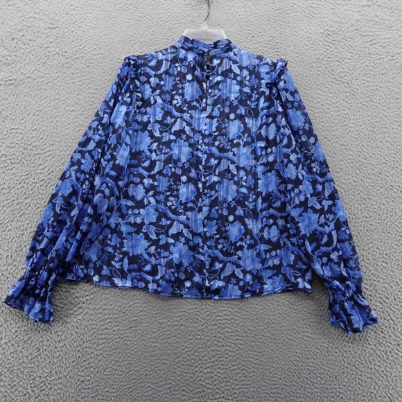 French Connection Blue Floral Ruffle Mock Neck Long Sleeve Blouse Size 6 NEW - Picture 2 of 11